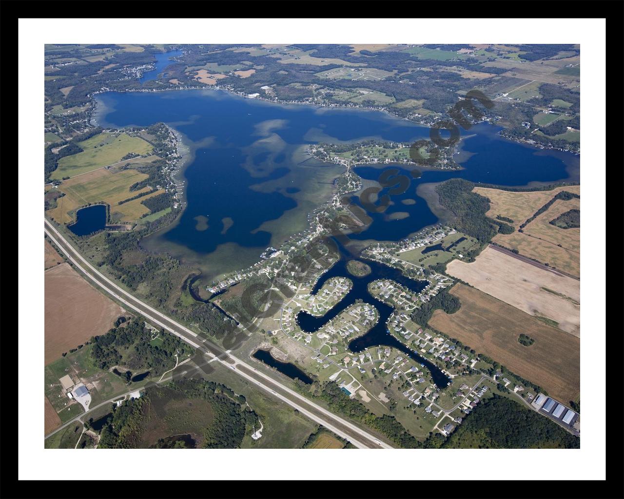 Aerial image of [5657] Coldwater Lake in Branch, MI with Black Metal frame