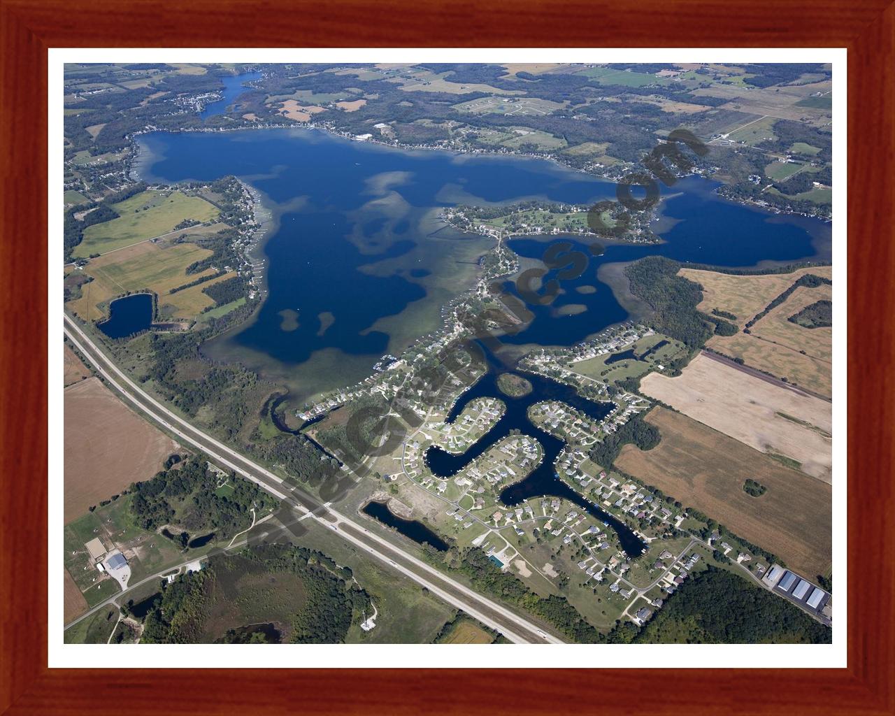 Aerial image of [5657] Coldwater Lake in Branch, MI with Cherry Wood frame