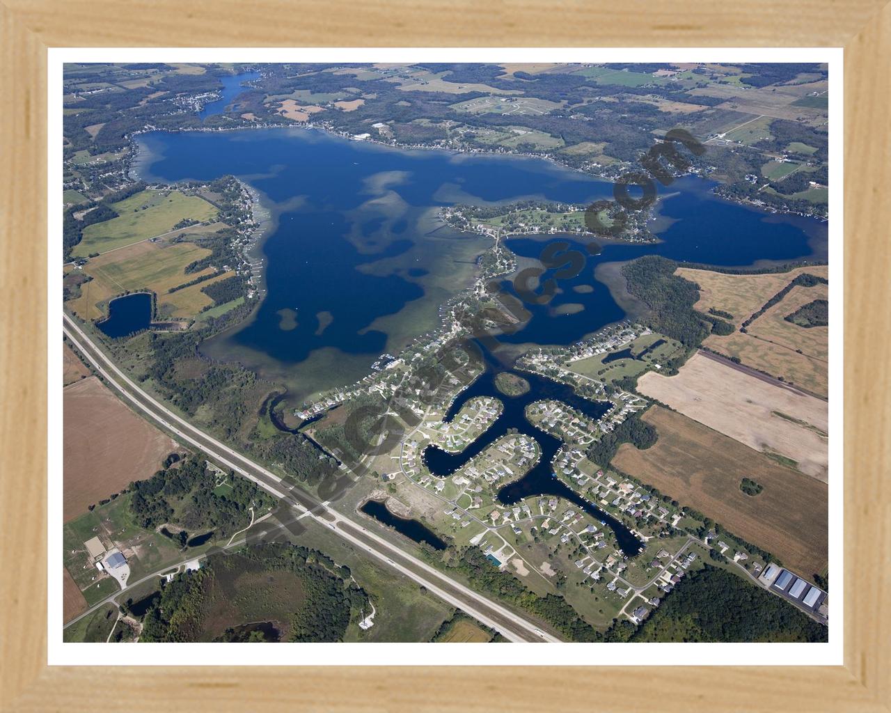 Aerial image of [5657] Coldwater Lake in Branch, MI with Natural Wood frame