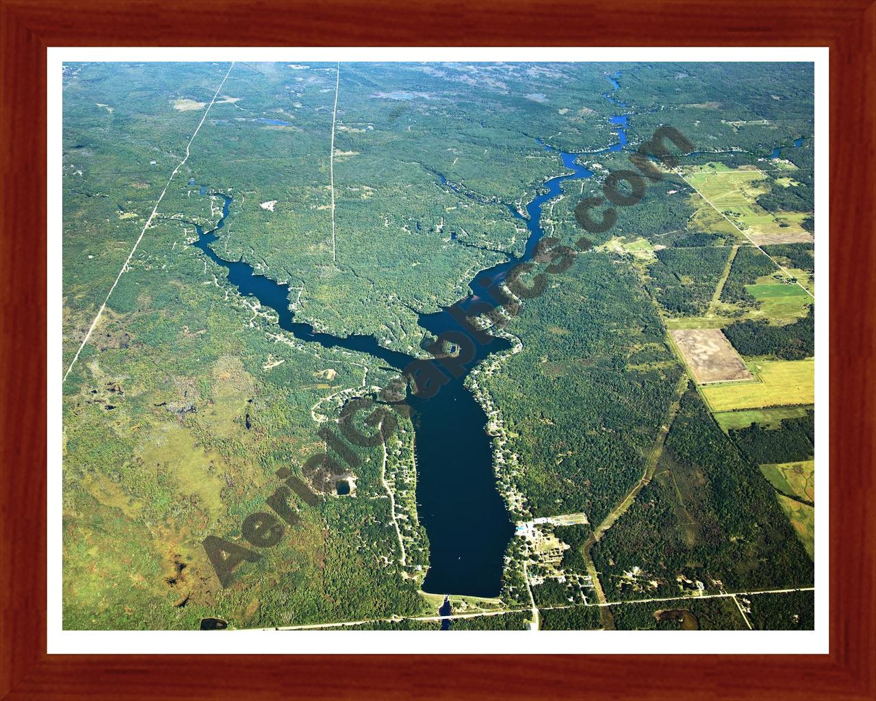 Aerial image of [5659] Secord Lake in Gladwin, MI with Cherry Wood frame