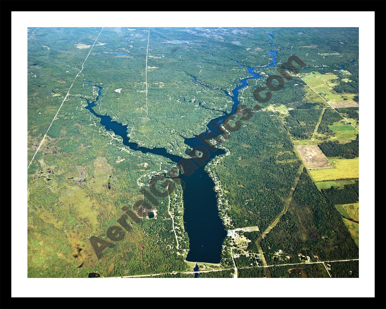 Aerial image of [5659] Secord Lake in Gladwin, MI with Black Metal frame