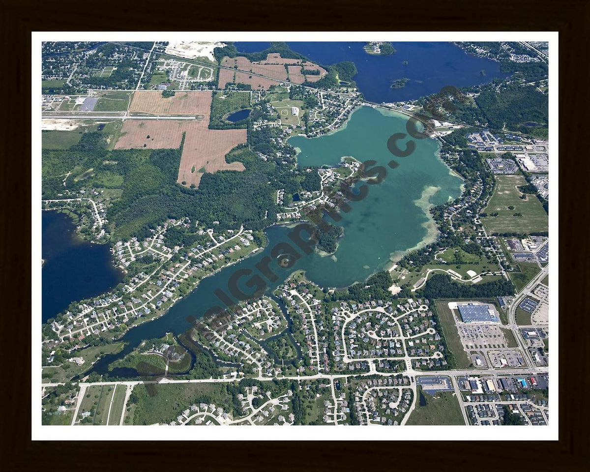 Aerial image of [5660] Silver Lake in Genesee , MI with Black Wood frame
