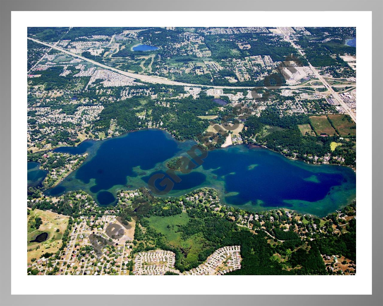 Aerial image of [5671] Lake Angelus in Oakland, MI with Silver Metal frame