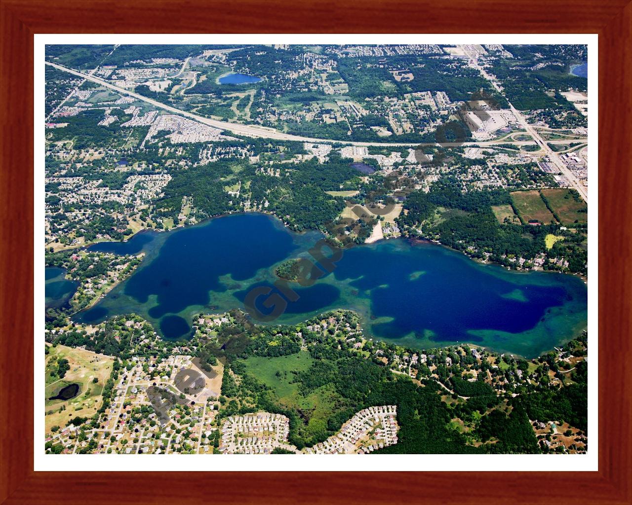 Aerial image of [5671] Lake Angelus in Oakland, MI with Cherry Wood frame