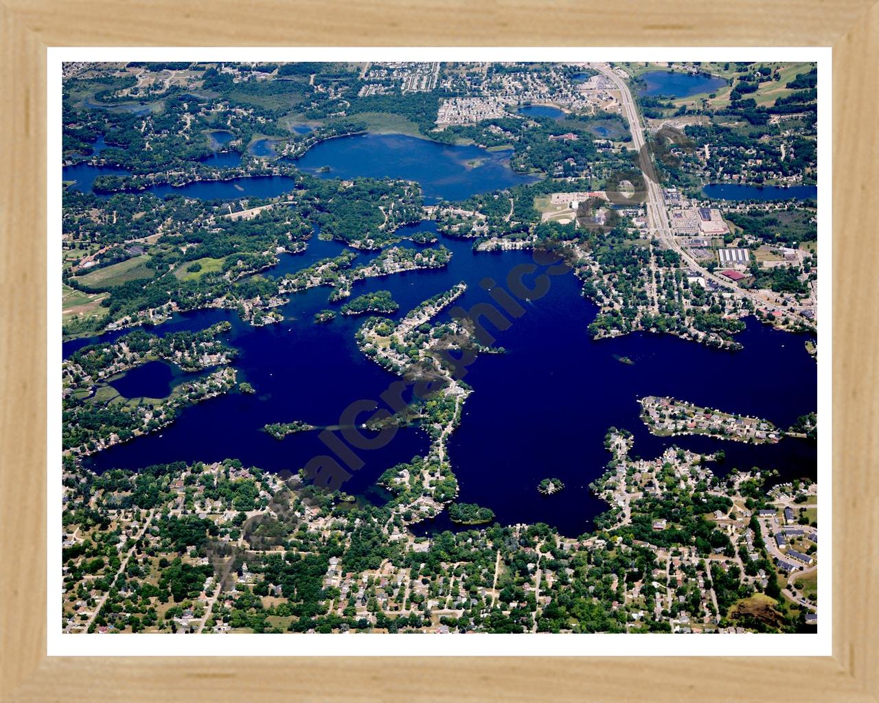 Aerial image of [5672] Lake Orion in Oakland, MI with Natural Wood frame