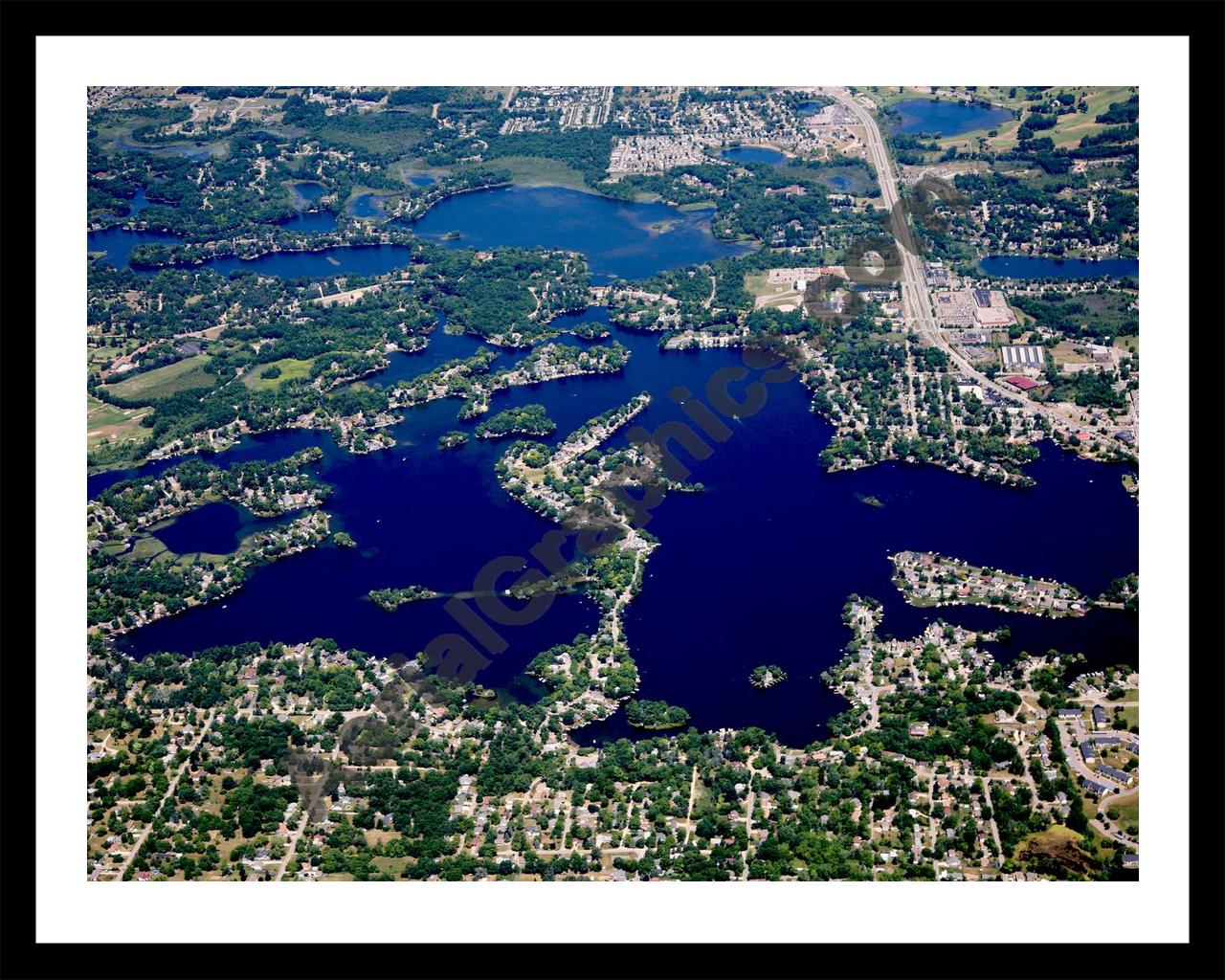 Aerial image of [5672] Lake Orion in Oakland, MI with Black Metal frame