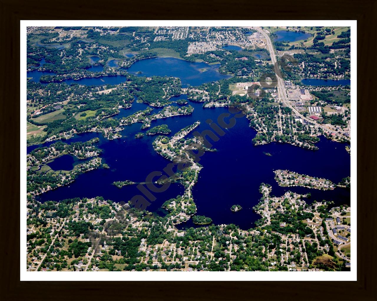 Aerial image of [5672] Lake Orion in Oakland, MI with Black Wood frame