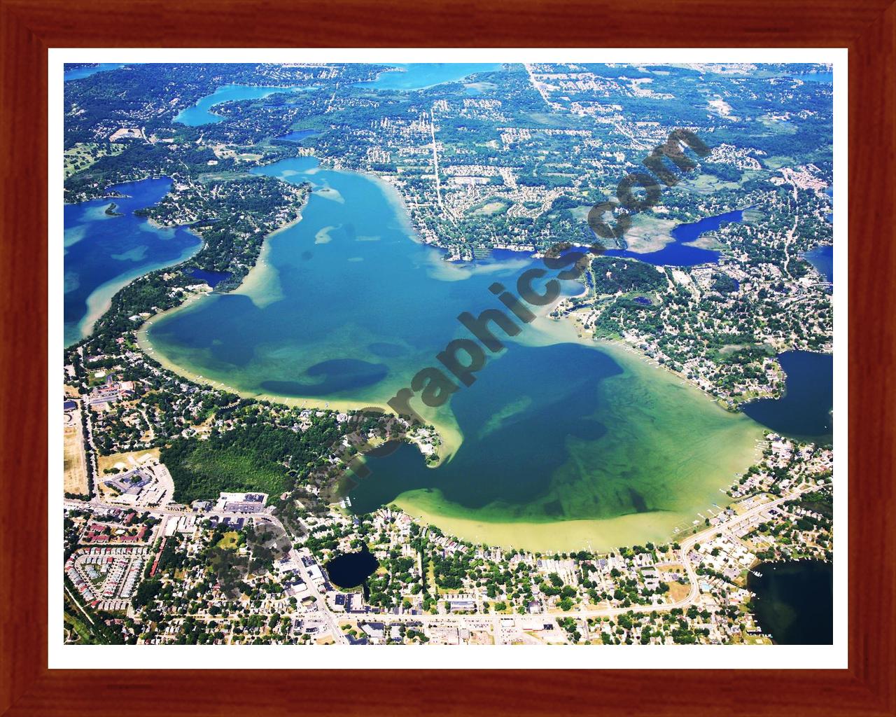 Aerial image of [5673] Cass Lake in Oakland, MI with Cherry Wood frame