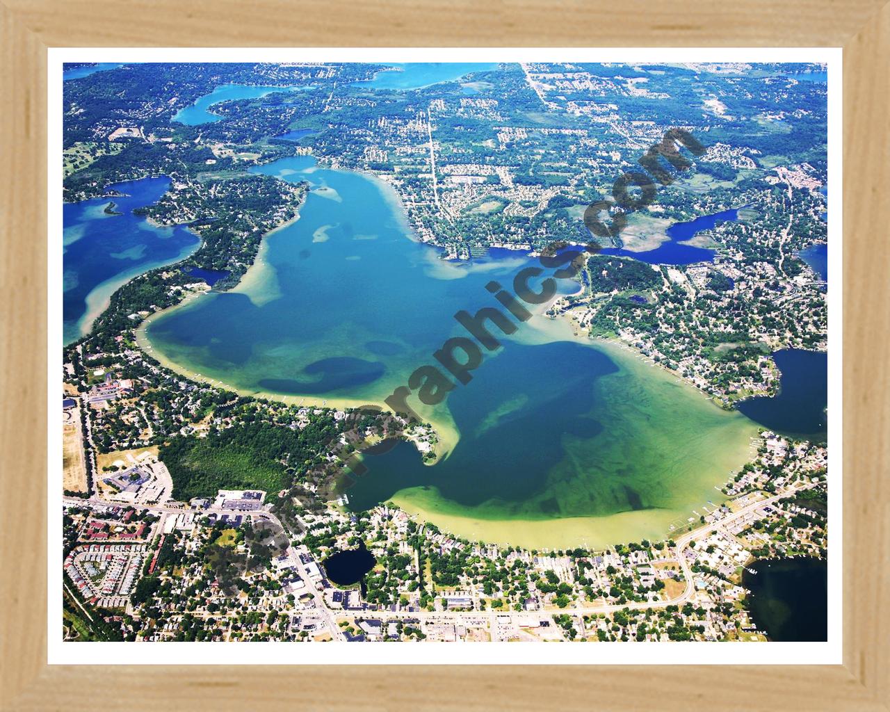 Aerial image of [5673] Cass Lake in Oakland, MI with Natural Wood frame