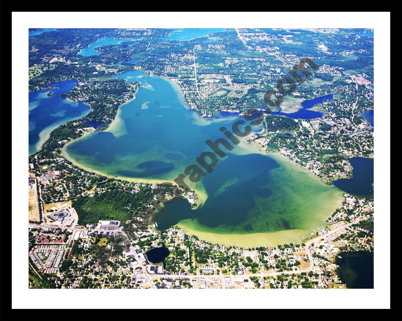 Aerial image of [5673] Cass Lake in Oakland, MI with Black Metal frame