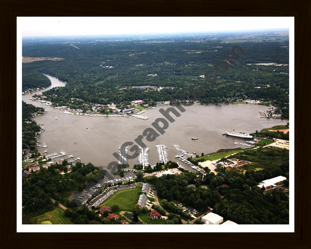 Aerial image of [5679] Kalamazoo Lake Saugatuck in Allegan, MI with Black Wood frame