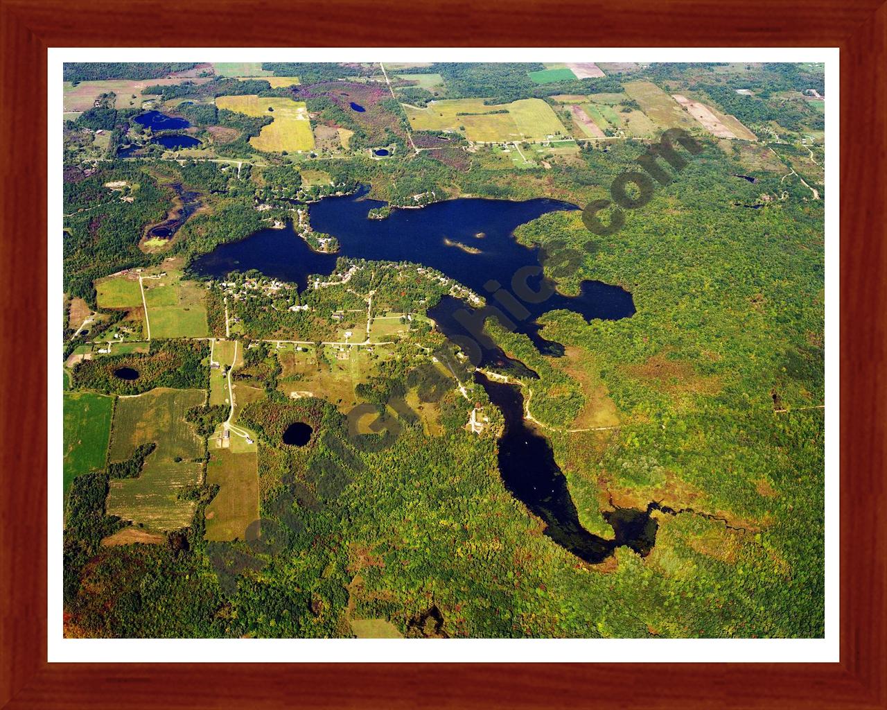 Aerial image of [567] Murphy Lake in Tuscola, MI with Cherry Wood frame