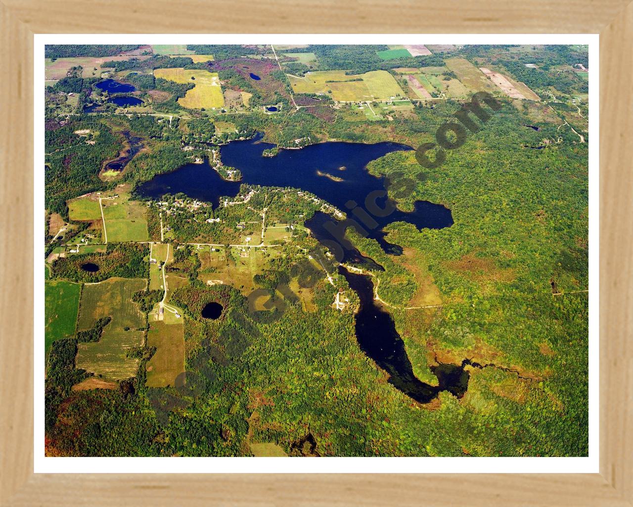 Aerial image of [567] Murphy Lake in Tuscola, MI with Natural Wood frame