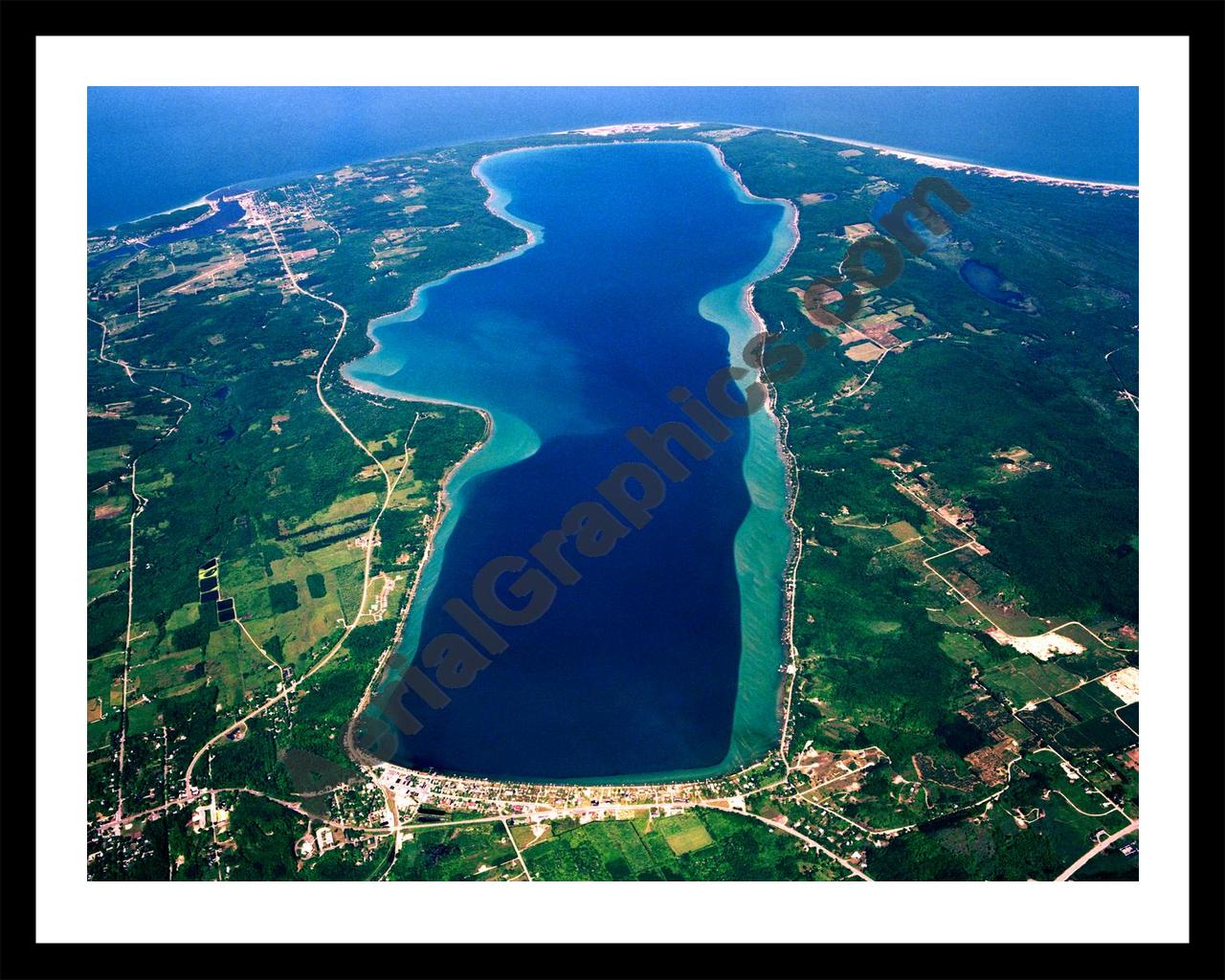 Aerial image of [5681] Crystal Lake in Benzie, MI with Black Metal frame