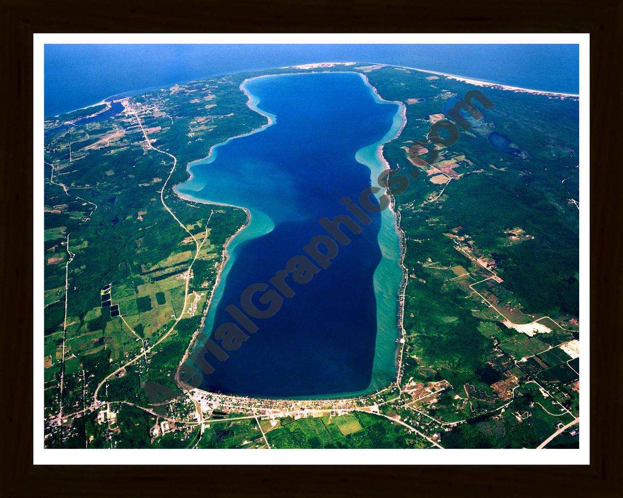 Aerial image of [5681] Crystal Lake in Benzie, MI with Black Wood frame