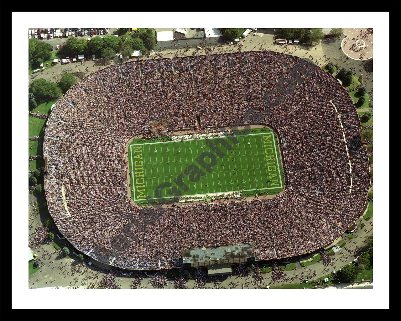 Aerial image of [5682] Michigan Stadium in Washtenaw, MI with Black Metal frame