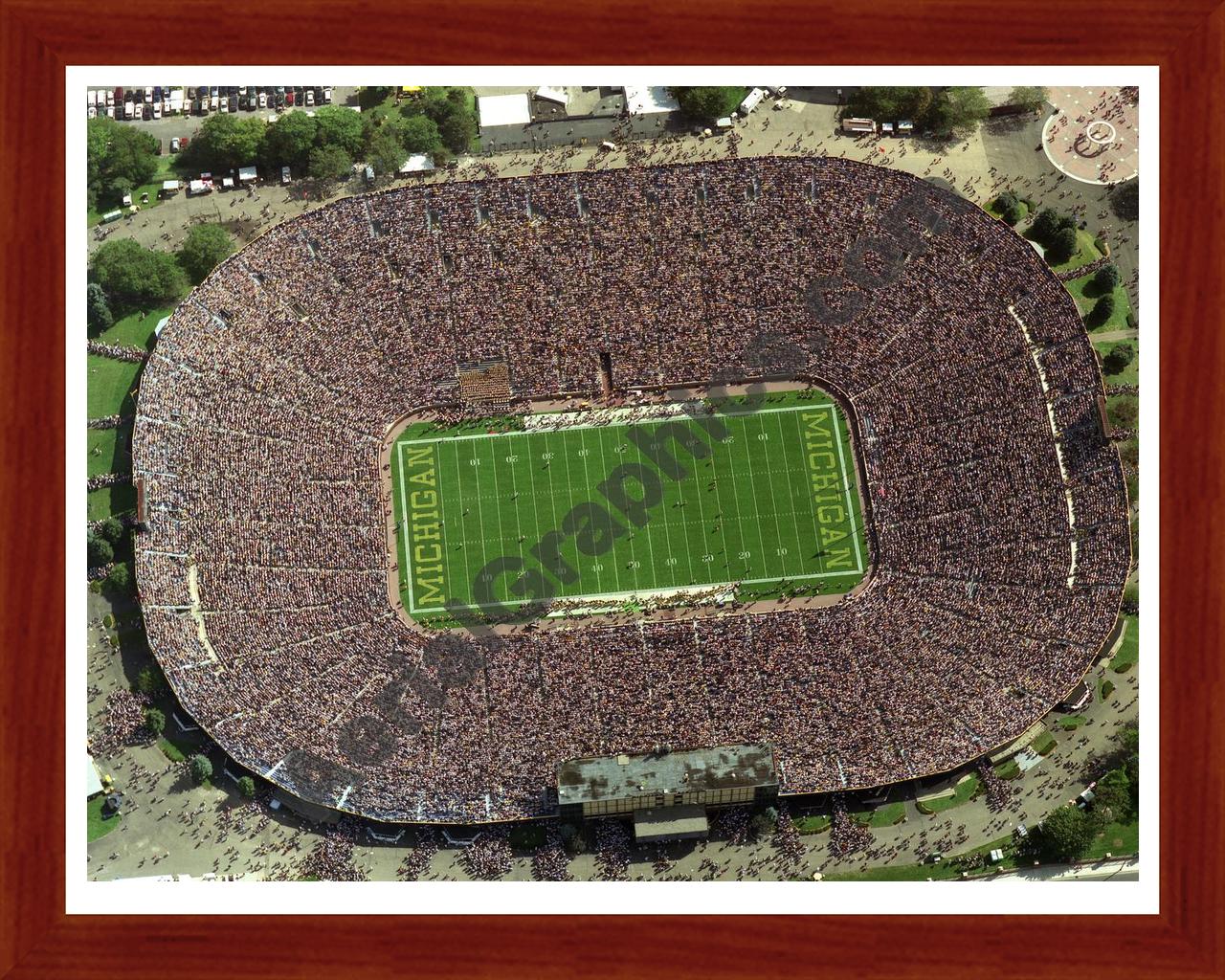 Aerial image of [5682] Michigan Stadium in Washtenaw, MI with Cherry Wood frame