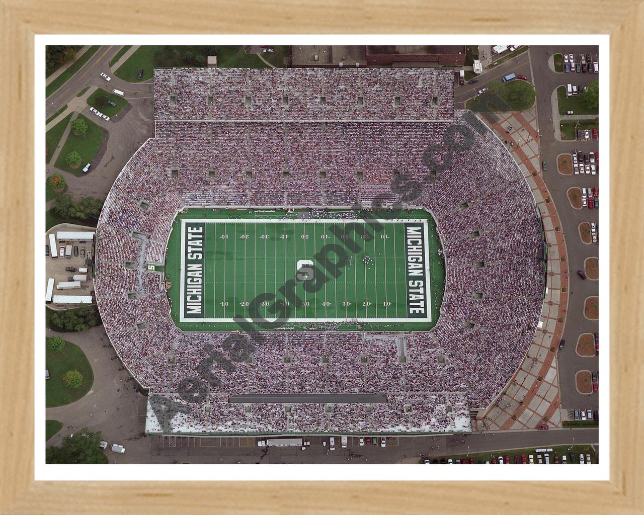 Aerial image of [5683] Michigan State University Stadium in Ingham, MI with Natural Wood frame