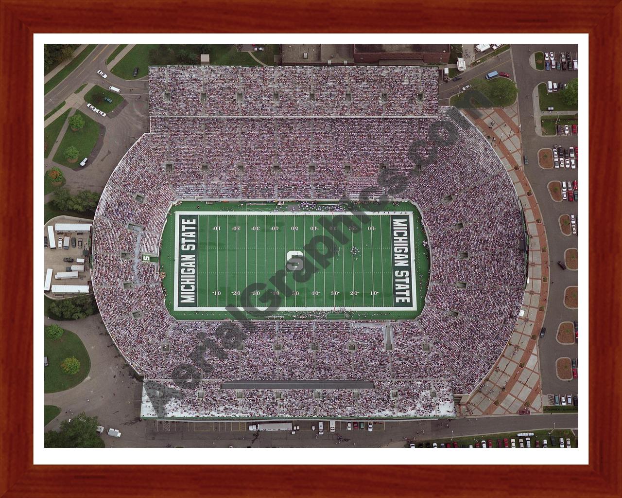 Aerial image of [5683] Michigan State University Stadium in Ingham, MI with Cherry Wood frame