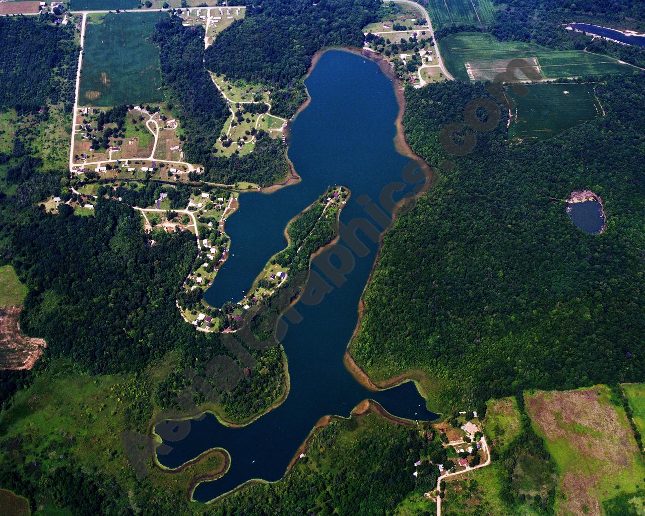 Aerial image of [5686] Dragon Lake in Branch, MI with Canvas Wrap frame