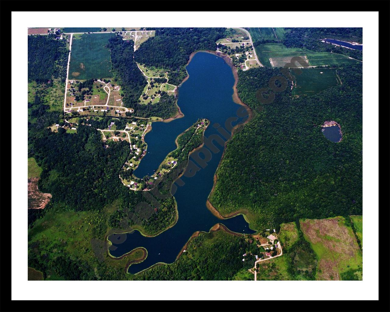 Aerial image of [5686] Dragon Lake in Branch, MI with Black Metal frame