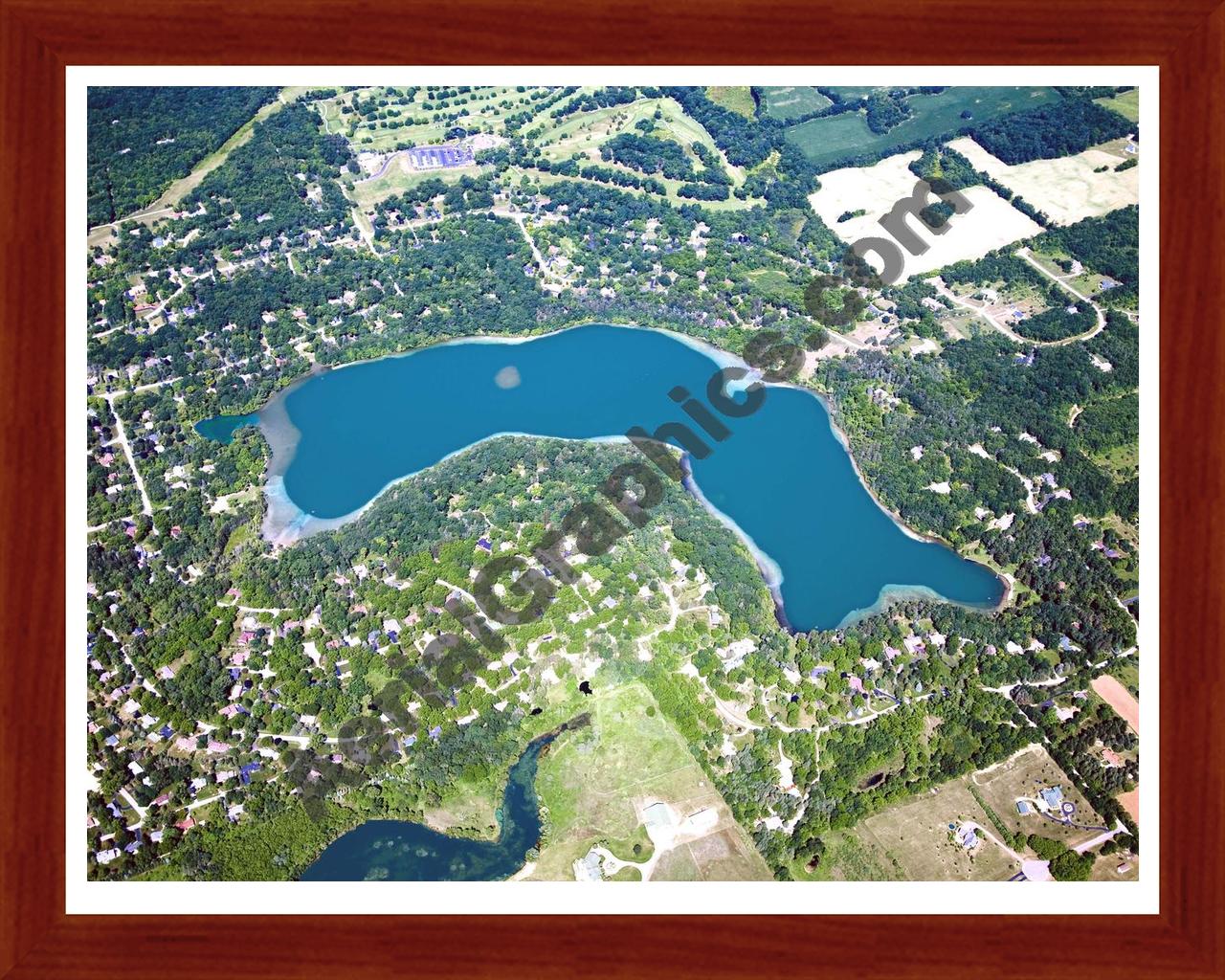 Aerial image of [5689] Dunham Lake in Oakland, MI with Cherry Wood frame