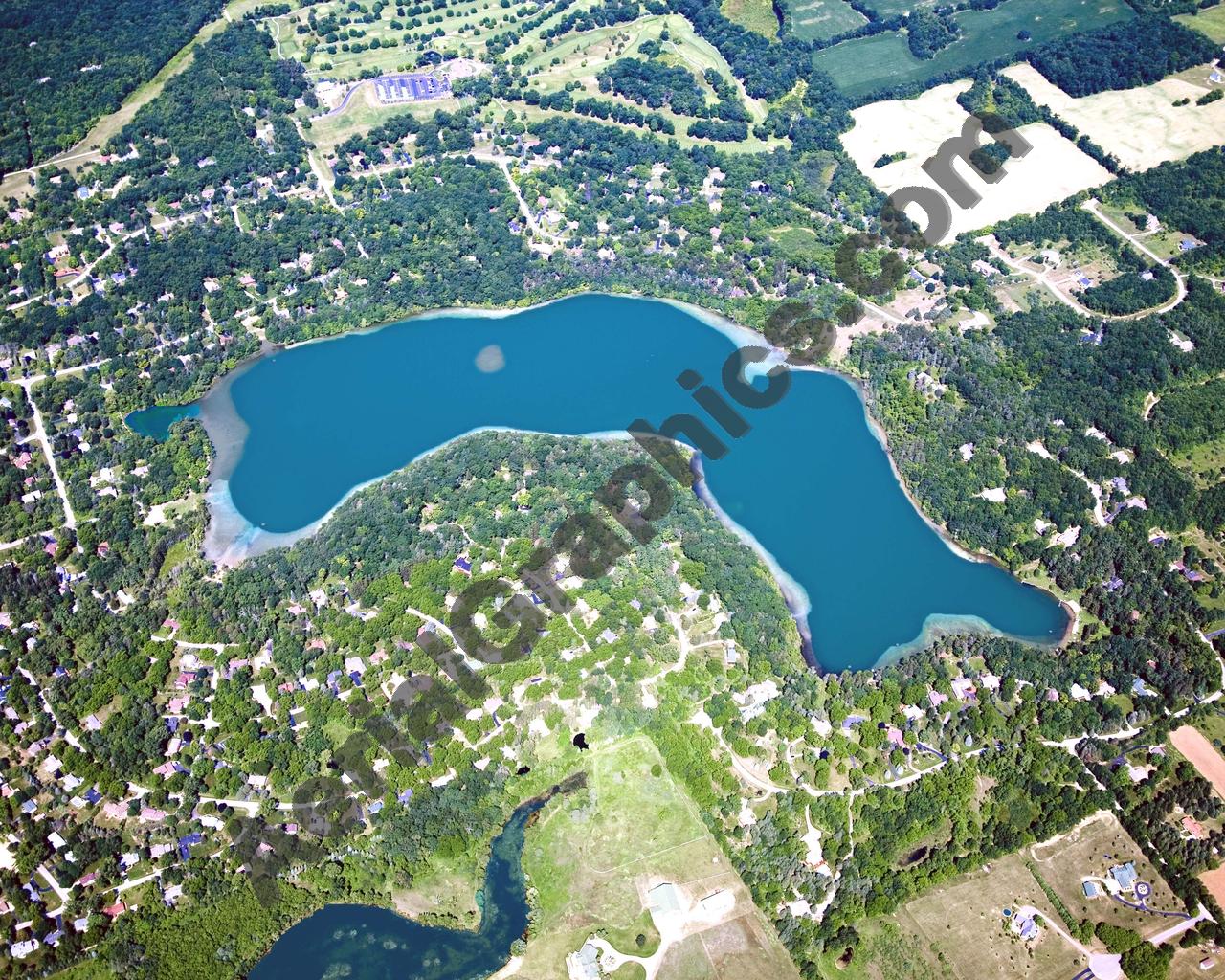 Aerial image of [5689] Dunham Lake in Oakland, MI with Canvas Wrap frame