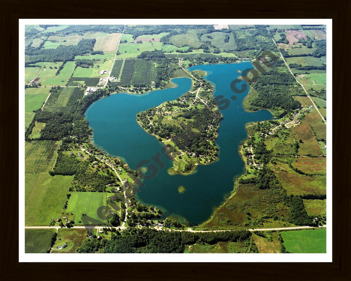 Aerial image of [568] Murray Lake in Kent, MI with Black Wood frame