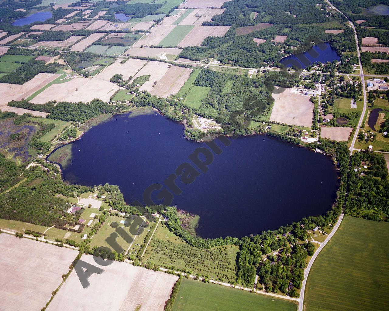 Aerial image of [5691] Bair Lake in Cass, MI with Canvas Wrap frame