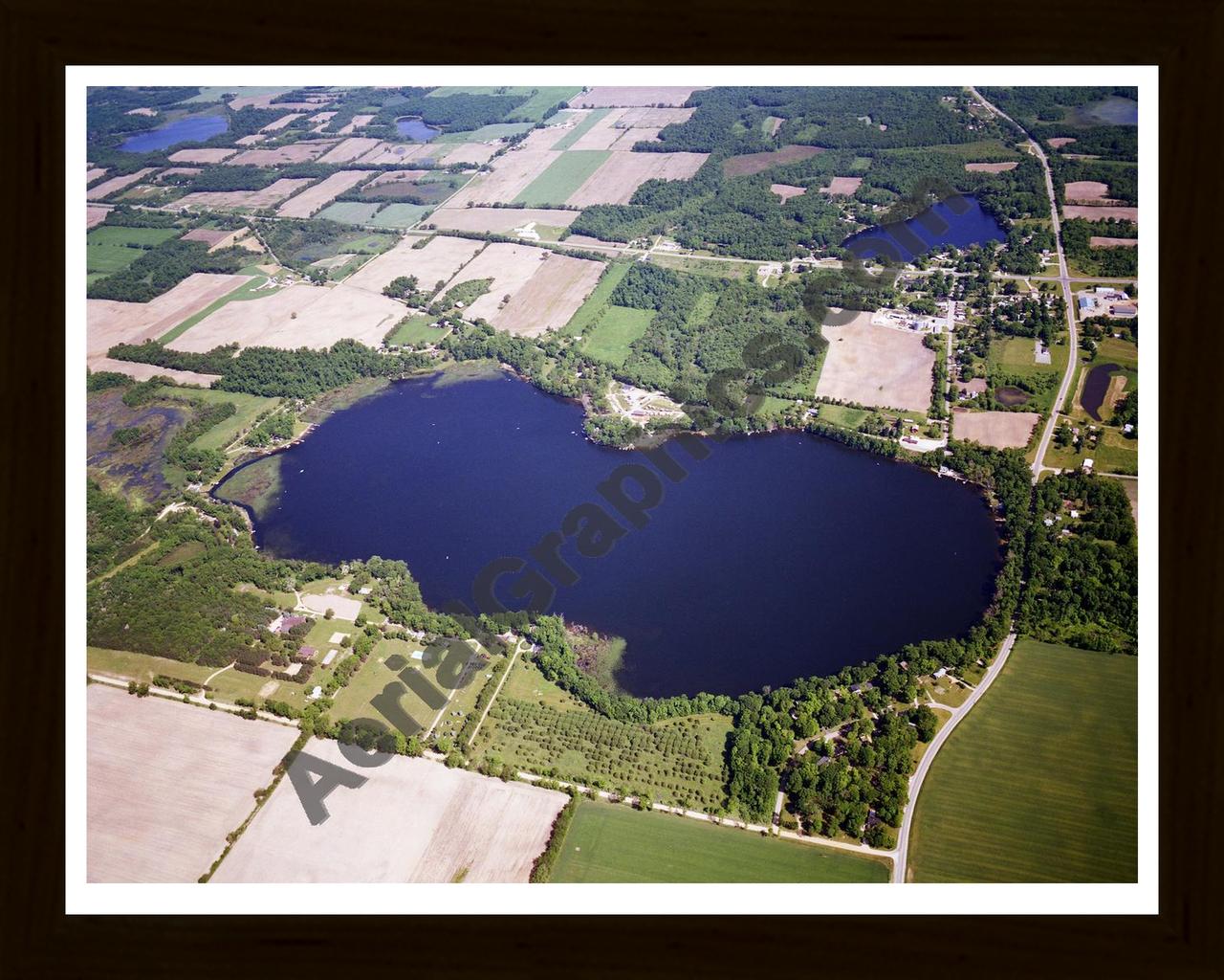 Aerial image of [5691] Bair Lake in Cass, MI with Black Wood frame