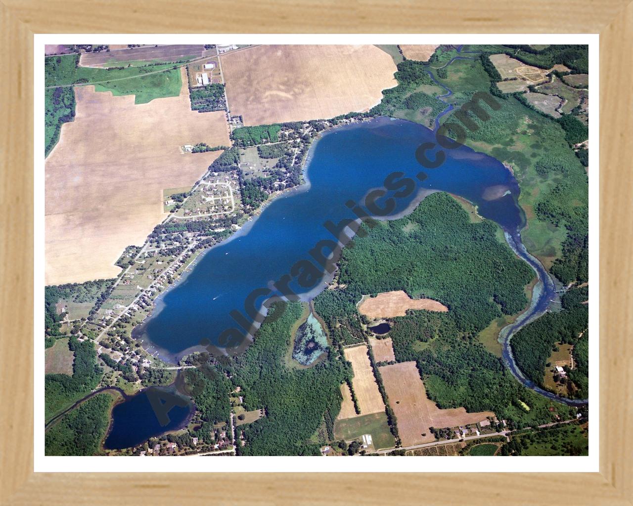 Aerial image of [5692] Barton Lake in Kalamazoo, MI with Natural Wood frame