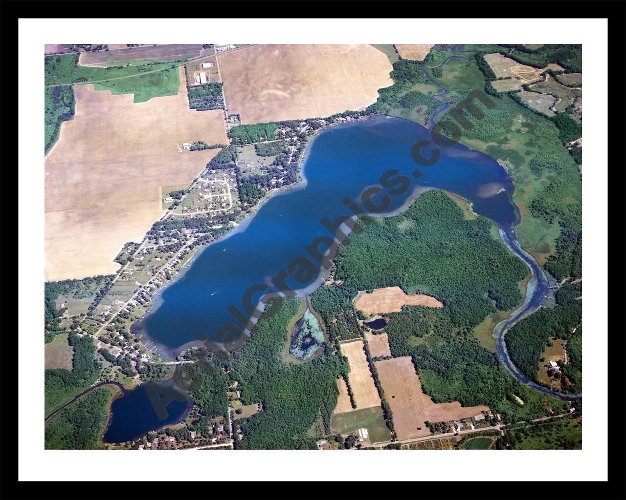 Aerial image of [5692] Barton Lake in Kalamazoo, MI with Black Metal frame