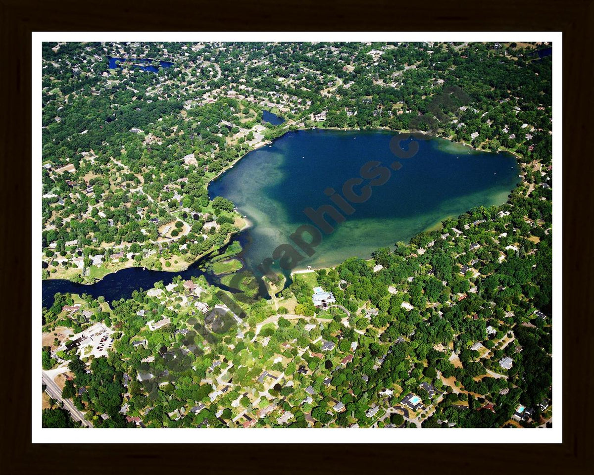 Aerial image of [5697] Wing Lake in Oakland, MI with Black Wood frame