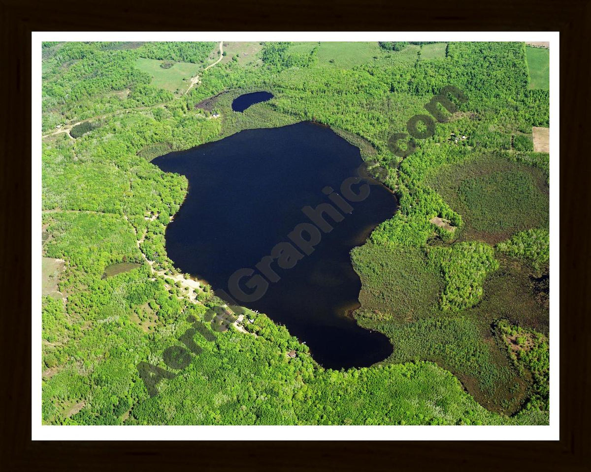 Aerial image of [5698] Youngs Lake in Mecosta, MI with Black Wood frame