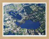 Aerial image of [5699] Woodruff Lake & Charlick Lake in Oakland, MI with Natural Wood frame