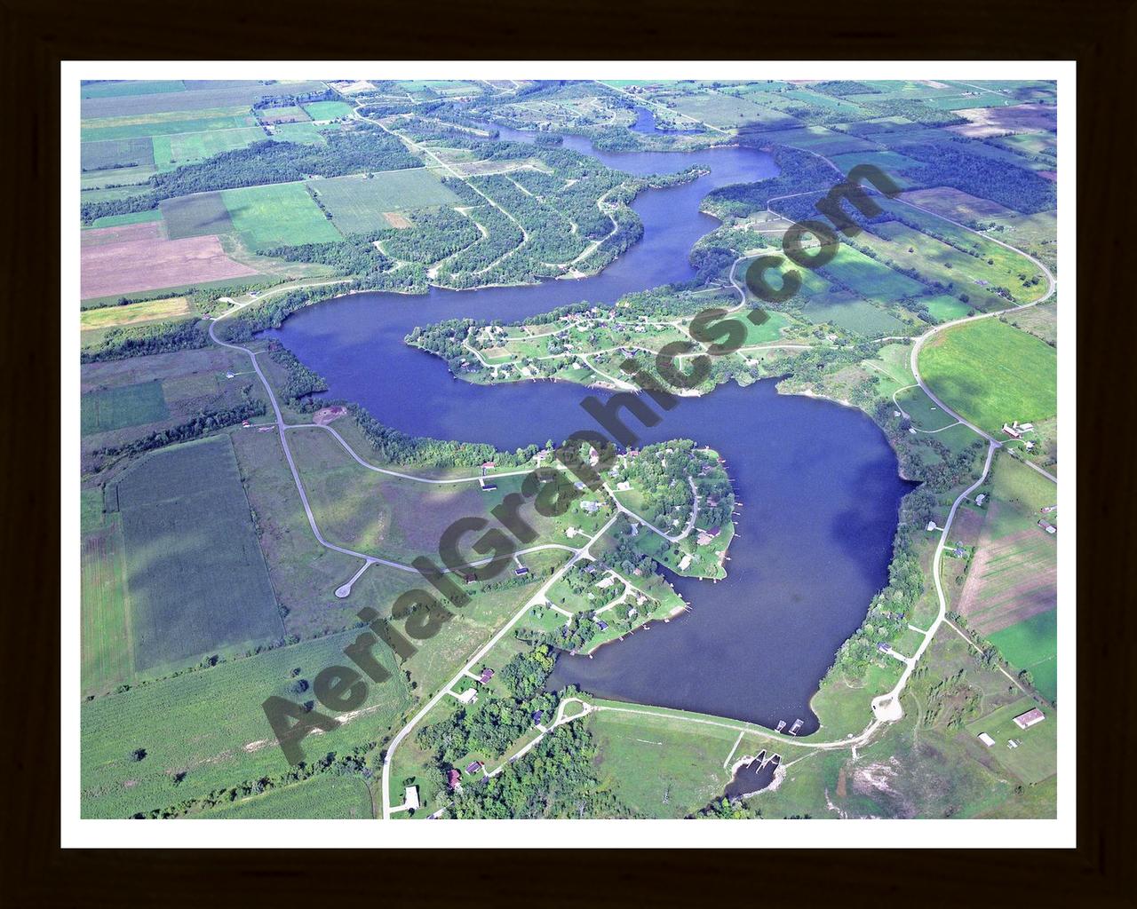 Aerial image of [5702] Rainbow Lake in Gratiot, MI with Black Wood frame