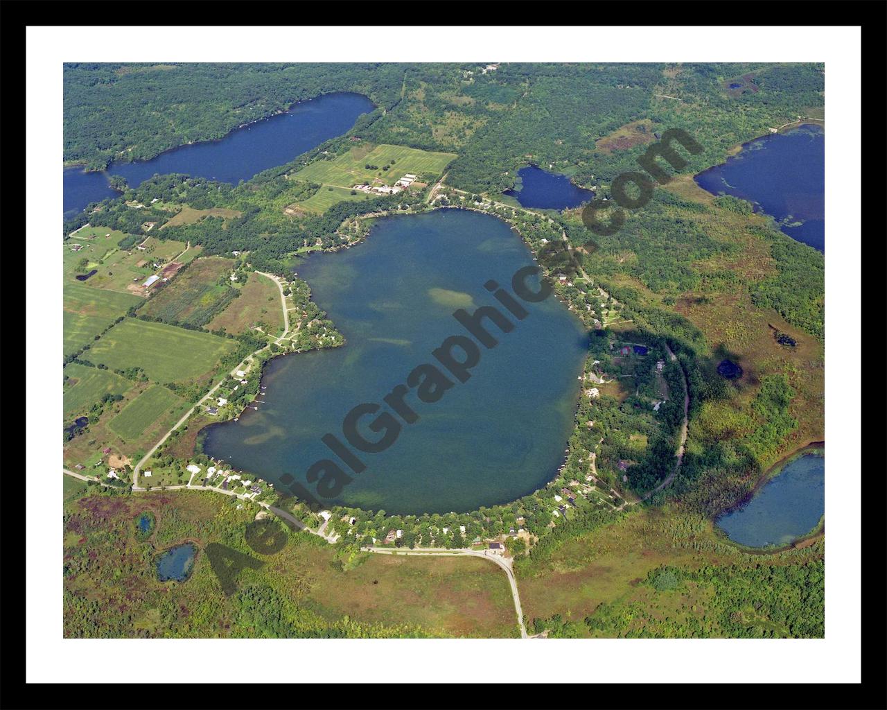 Aerial image of [5704] Cavanaugh Lake in Washtenaw, MI with Black Metal frame