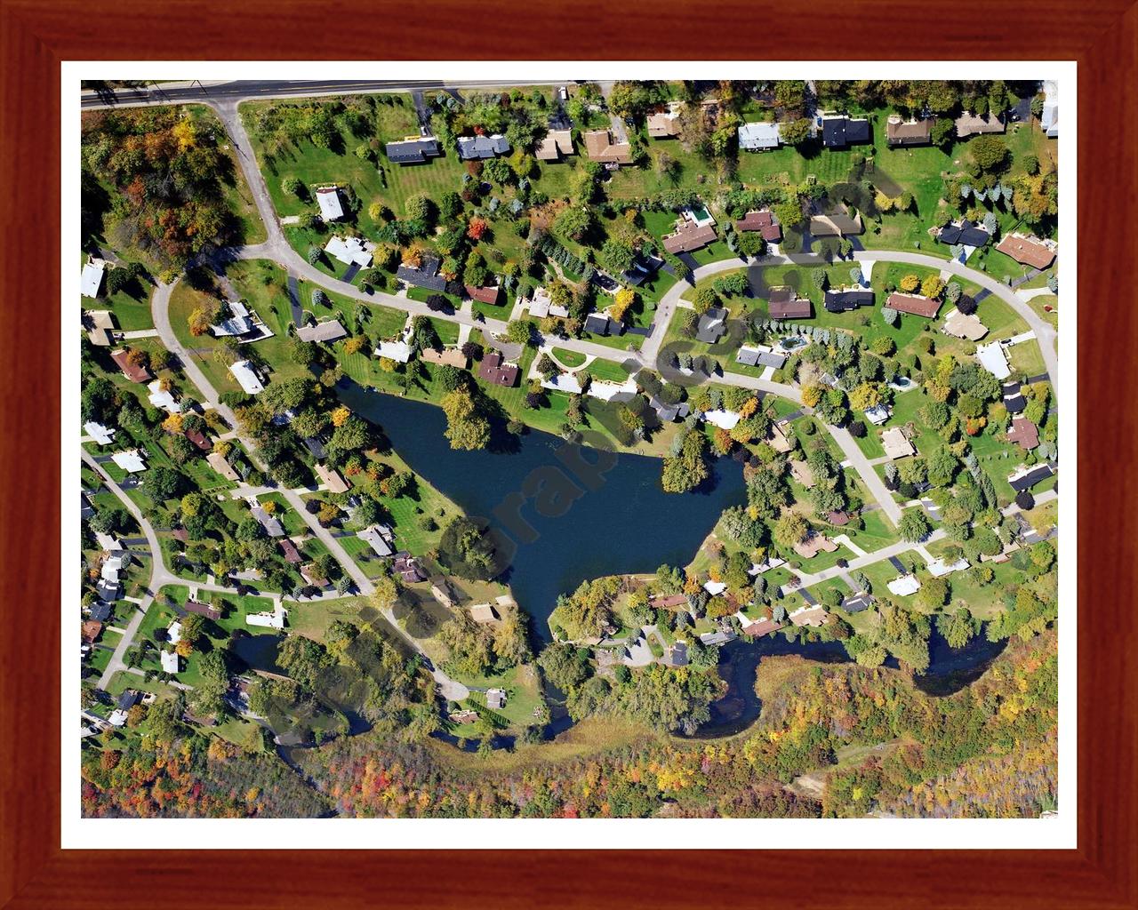 Aerial image of [5705] Allen Lake in Oakland, MI with Cherry Wood frame