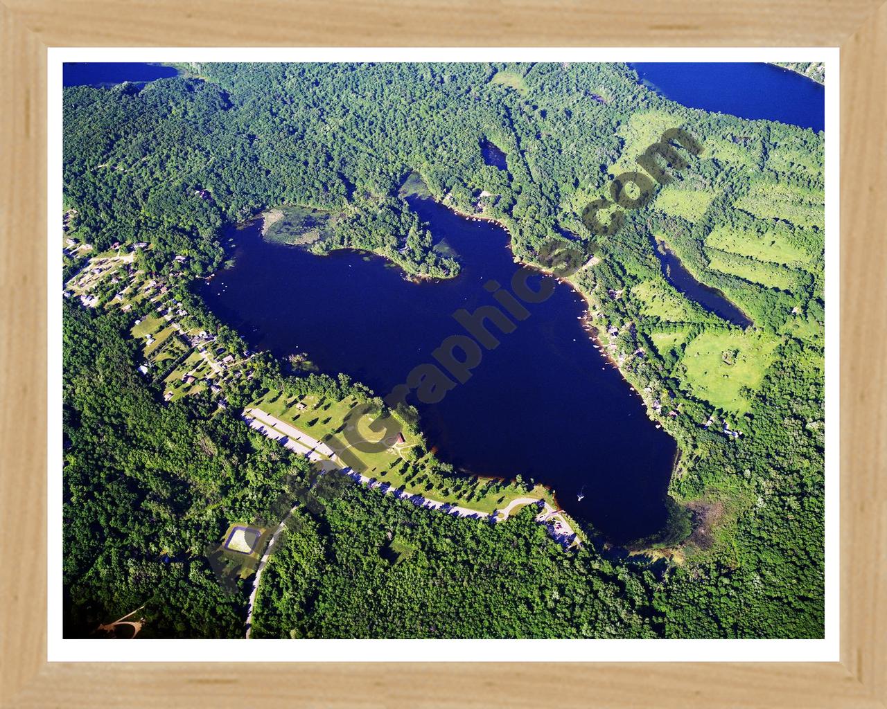 Aerial image of [5707] Big Fish Lake in Oakland, Mi with Natural Wood frame