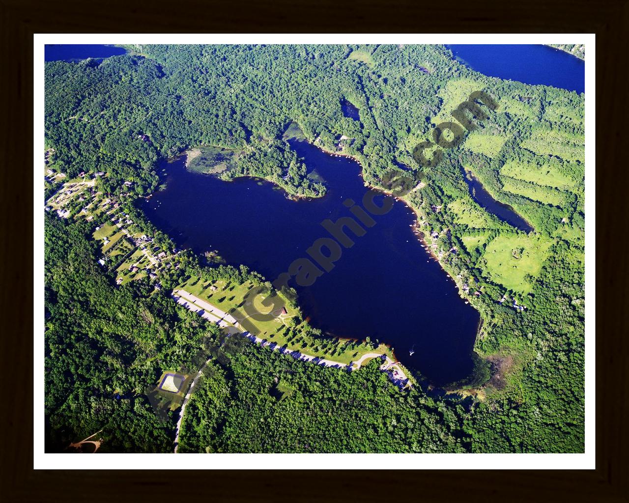 Aerial image of [5707] Big Fish Lake in Oakland, Mi with Black Wood frame