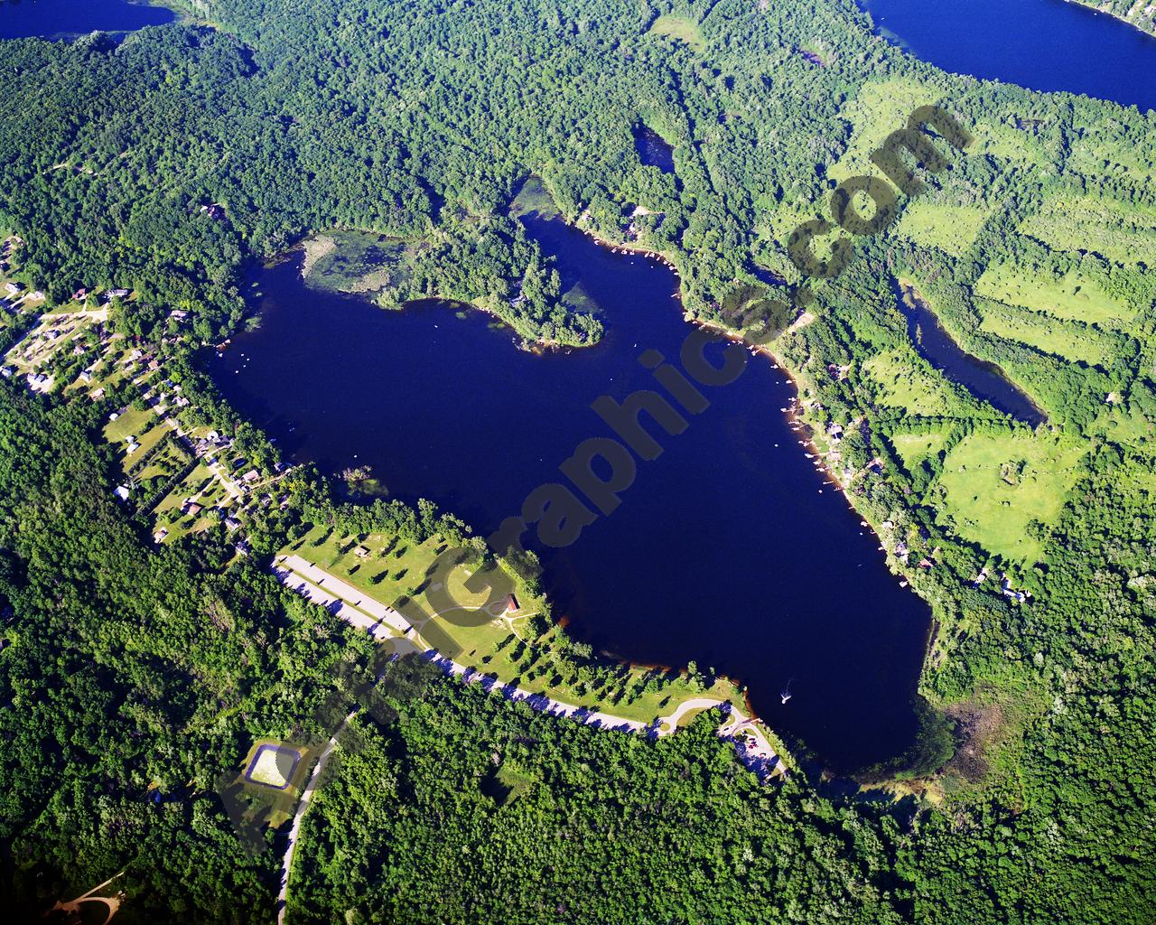 Aerial image of [5707] Big Fish Lake in Oakland, Mi with Canvas Wrap frame