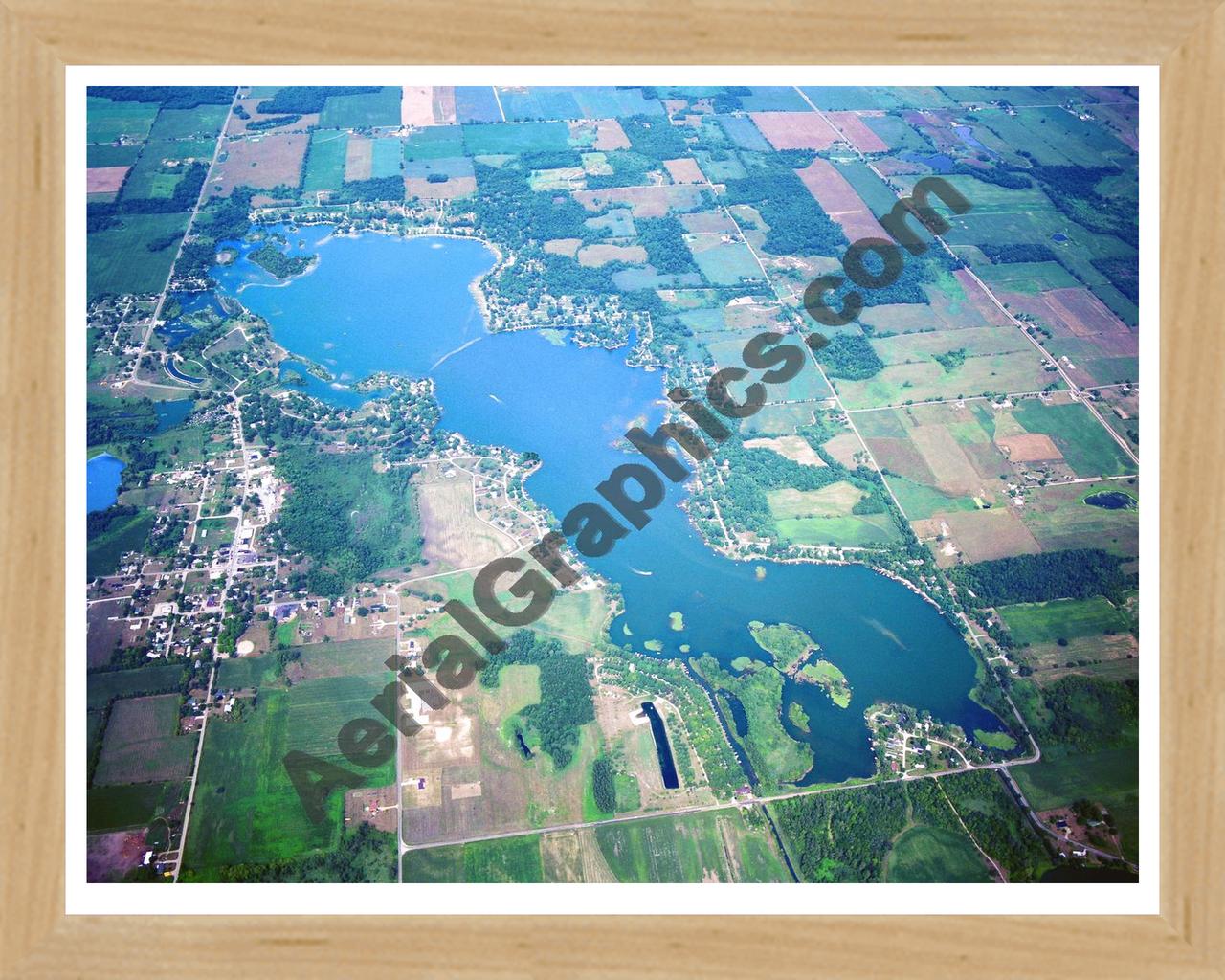 Aerial image of [5709] Big Turkey Lake in Lagrange/Steuban, Mi with Natural Wood frame