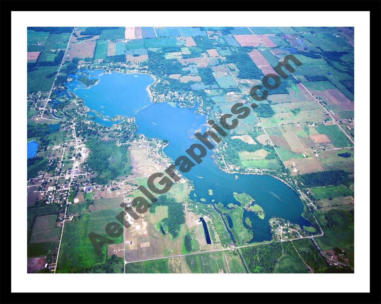 Aerial image of [5709] Big Turkey Lake in Lagrange/Steuban, Mi with Black Metal frame