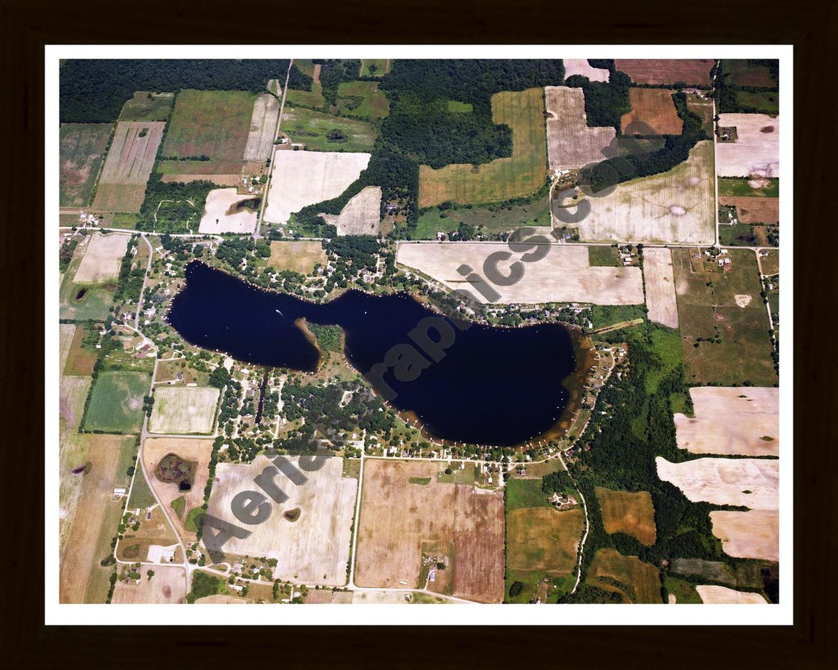 Aerial image of [5710] Bird Lake in Hillsdale, MI with Black Wood frame
