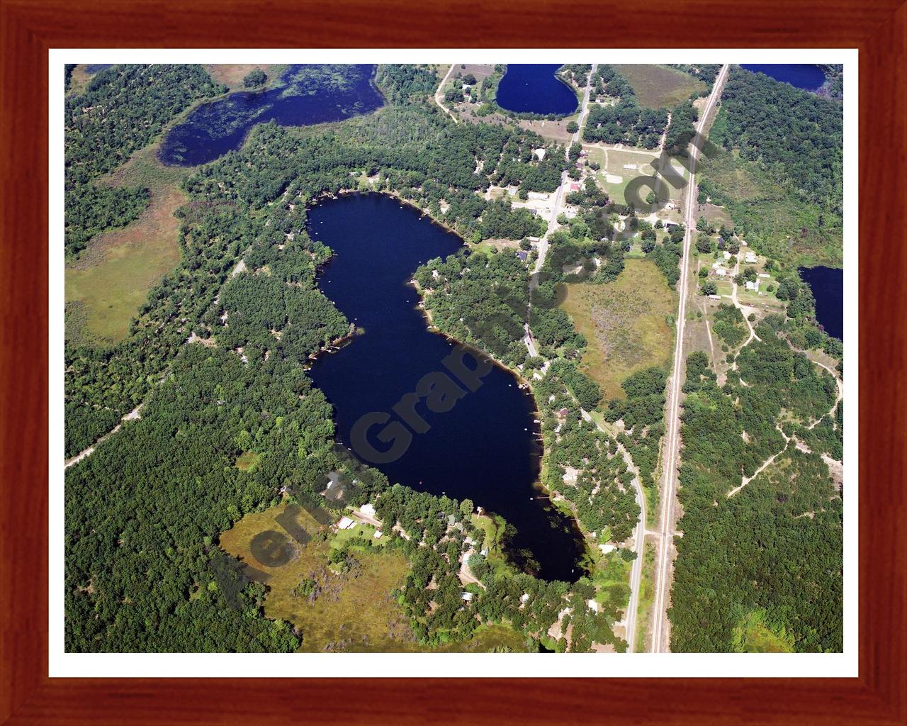 Aerial image of [5711] Bitely Lake in Newaygo, MI with Cherry Wood frame