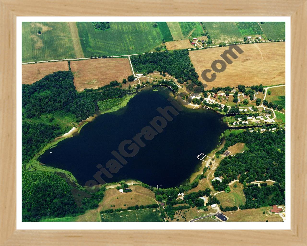 Aerial image of [5712] Blackman Lake in LaGrange, MI with Natural Wood frame