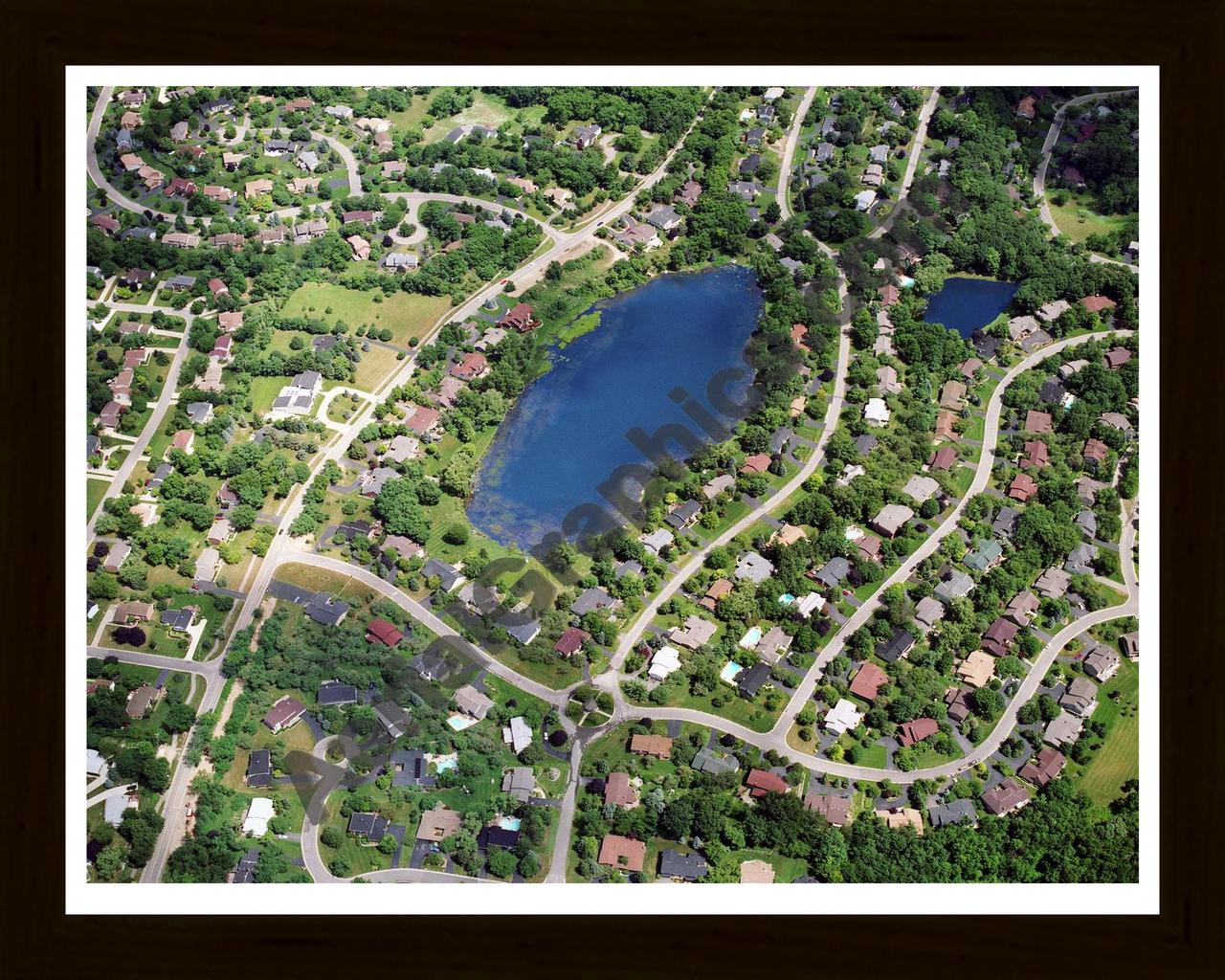 Aerial image of [5713] Bloomfield Lake in Oakland, MI with Black Wood frame