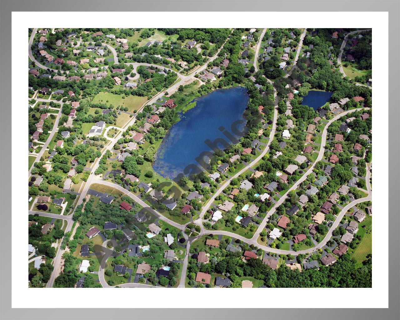 Aerial image of [5713] Bloomfield Lake in Oakland, MI with Silver Metal frame