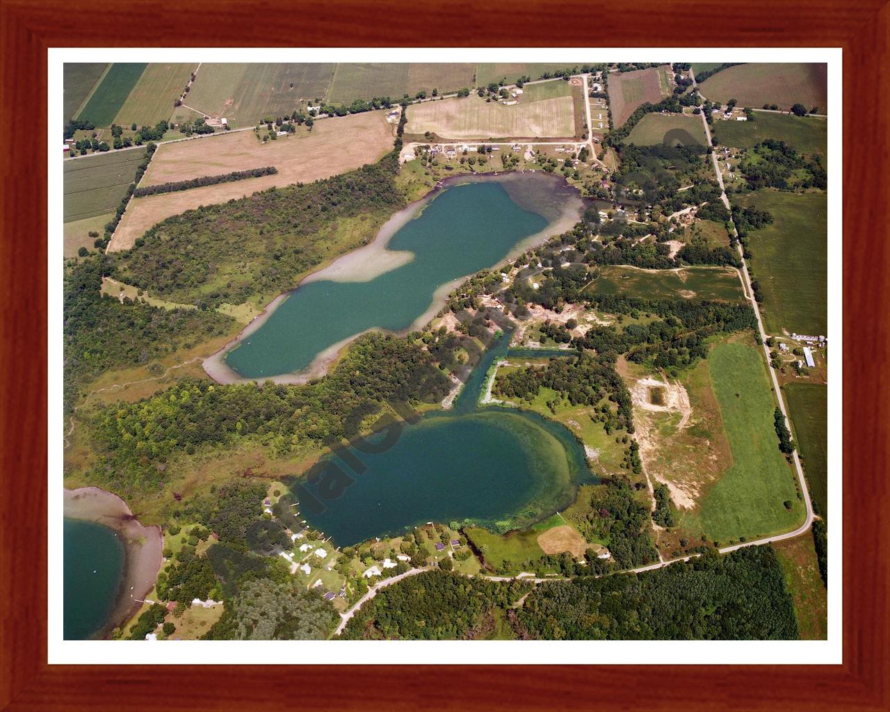 Aerial image of [5714] Blossom Lake & Dane Lake in Branch, Mi with Cherry Wood frame