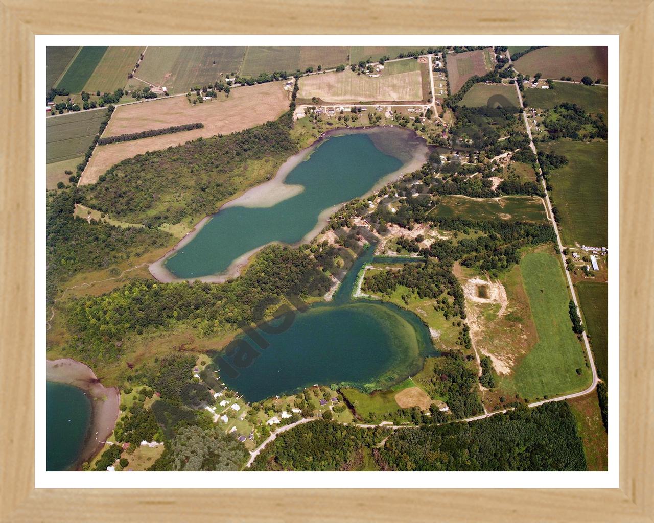 Aerial image of [5714] Blossom Lake & Dane Lake in Branch, Mi with Natural Wood frame